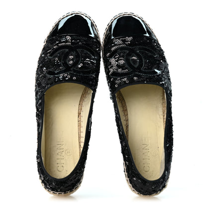 Chanel Patent Sequin CC Espadrilles 38 Black 2 of 10