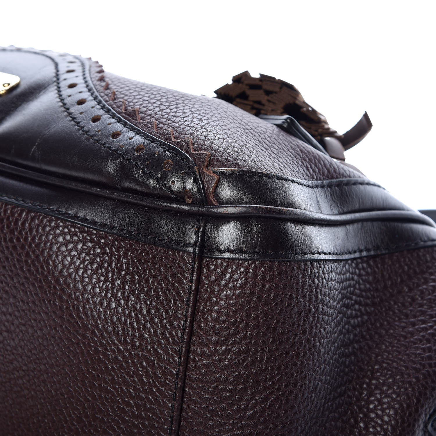 Burberry Grainy Calfskin Brogue Medium Dennet Satchel Chocolate 10 of 15