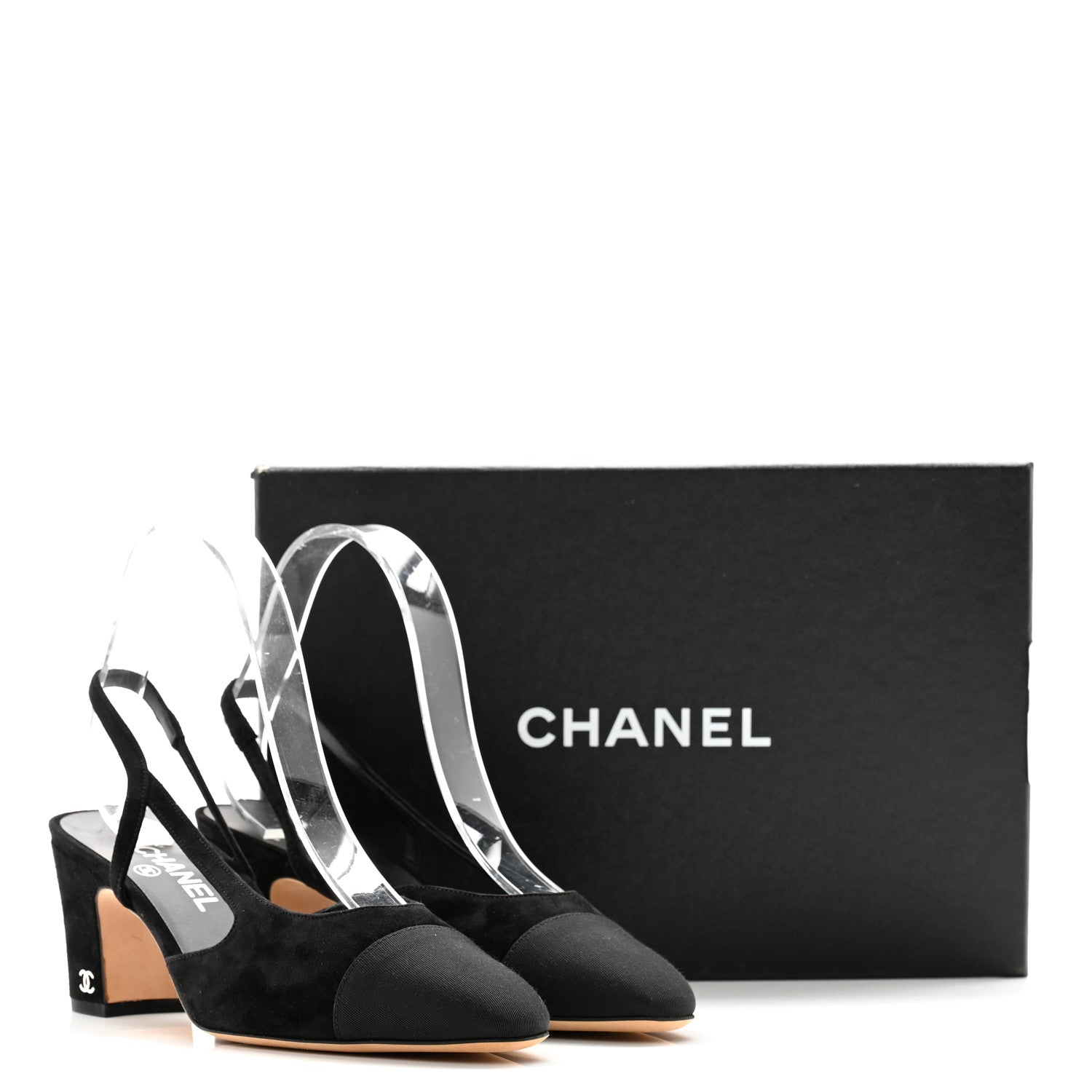 Chanel Velour Grosgrain Cap Toe CC Slingback Pumps 39 Black 13 of 13