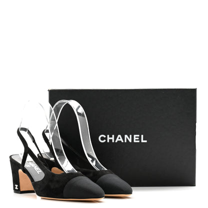 Chanel Velour Grosgrain Cap Toe CC Slingback Pumps 39 Black 13 of 13