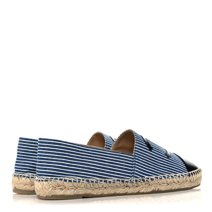 Chanel Canvas Striped Patent CC Espadrilles 41 Navy Black 4 of 12