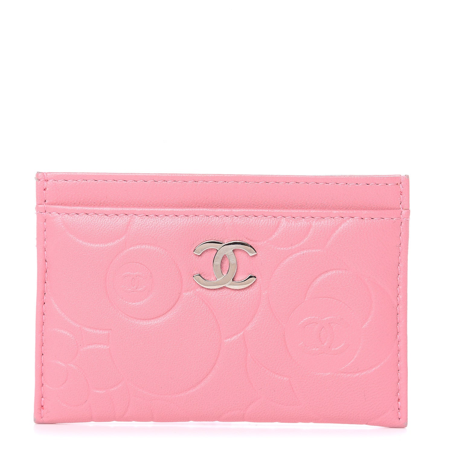 Chanel Lambskin Camellia Embossed Card Holder Pink 1 of 11