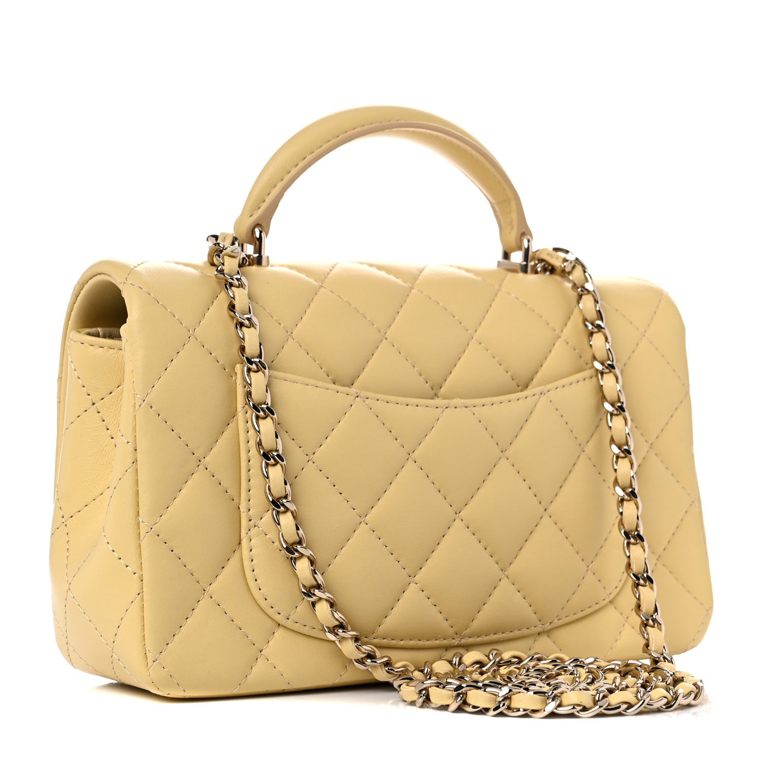 Chanel Lambskin Quilted Mini Top Handle Rectangular Flap Yellow 3 of 10
