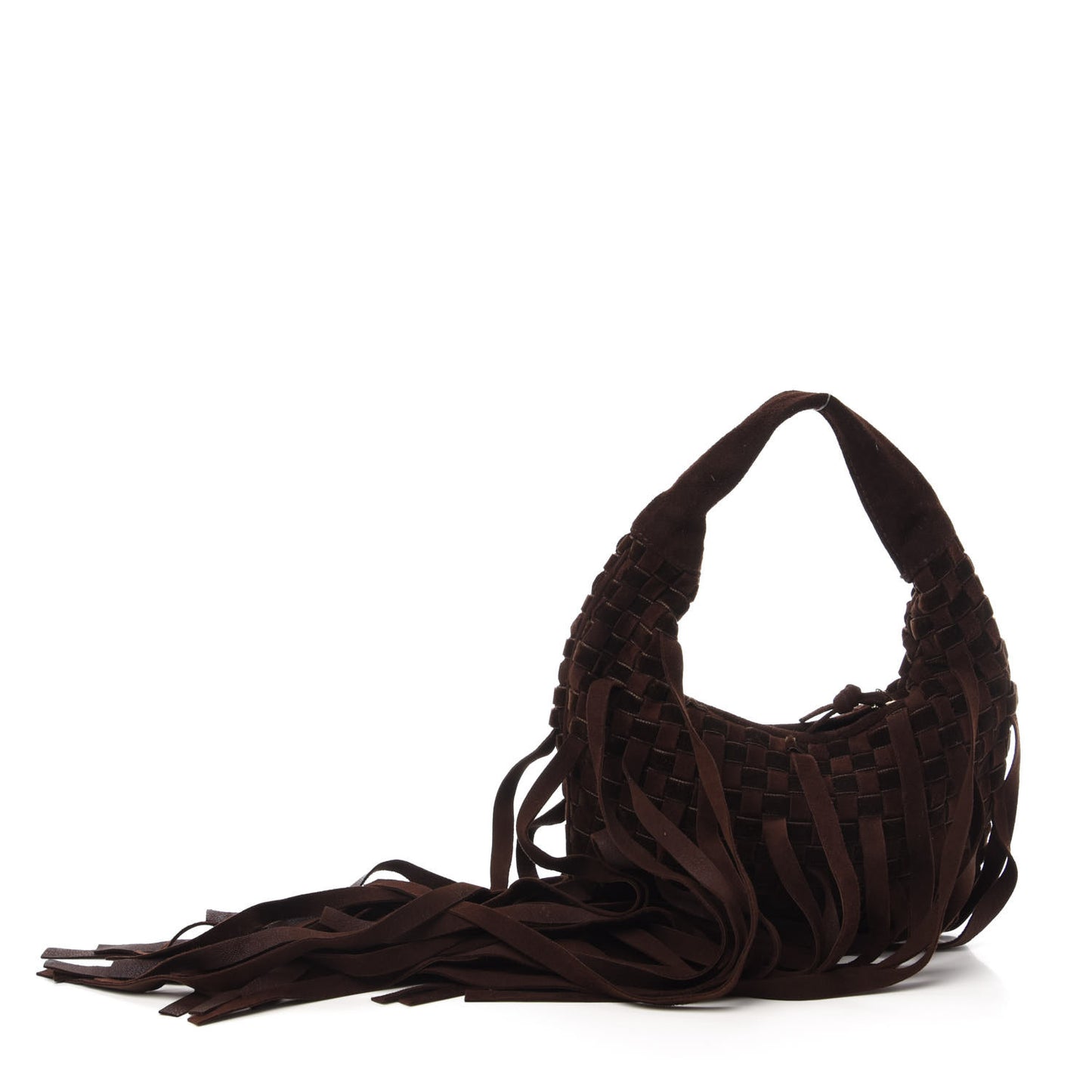 Suede Intrecciato Fringe Mini Hobo Ebano