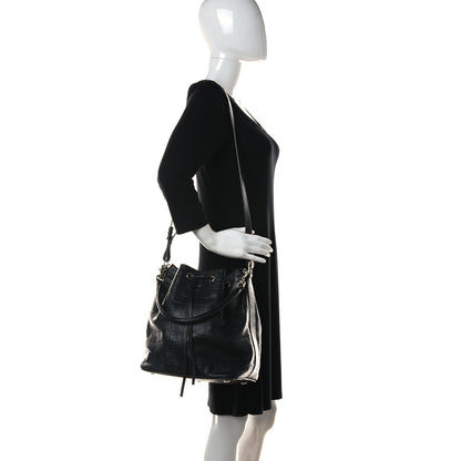Saint Laurent Calfskin Crocodile Embossed Large Emmanuelle Bucket Bag Black 2 of 13