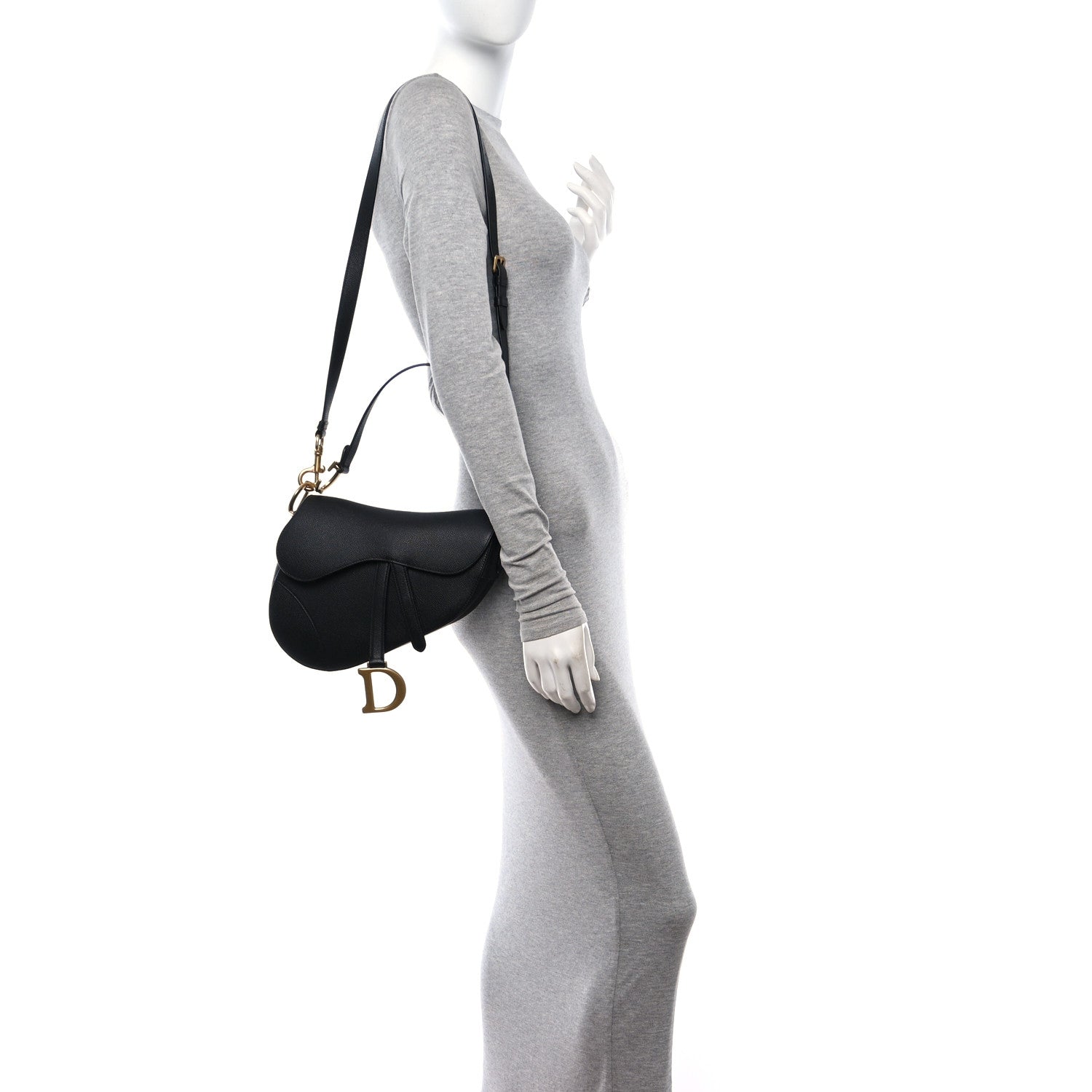 Christian Dior Grained Calfskin Saddle Bag With Strap Black 3 of 11