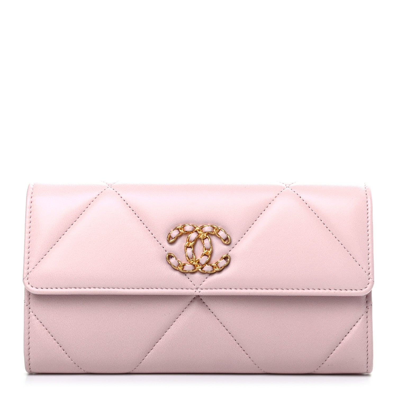 Chanel Shiny Goatskin Quilted Chanel 19 Flap Wallet Pink 1 of 8