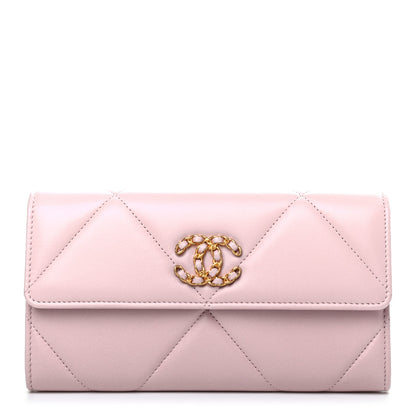 Chanel Shiny Goatskin Quilted Chanel 19 Flap Wallet Pink 1 of 8
