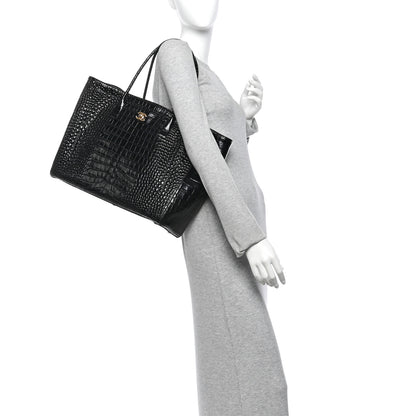 Chanel Calfskin Crocodile Embossed Archetype Large Shopping Tote Black 2 of 10