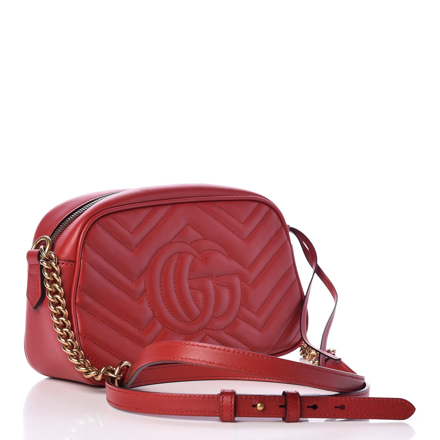 Calfskin Matelasse Small GG Marmont Chain Shoulder Bag Hibiscus Red
