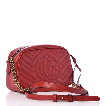 Gucci Calfskin Matelasse Small GG Marmont Chain Shoulder Bag Hibiscus Red 3 of 11
