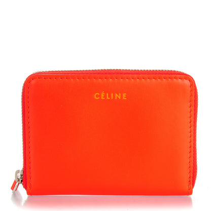 Celine Calfskin Zip Around Card Holder Wallet Poppy 1 of 8