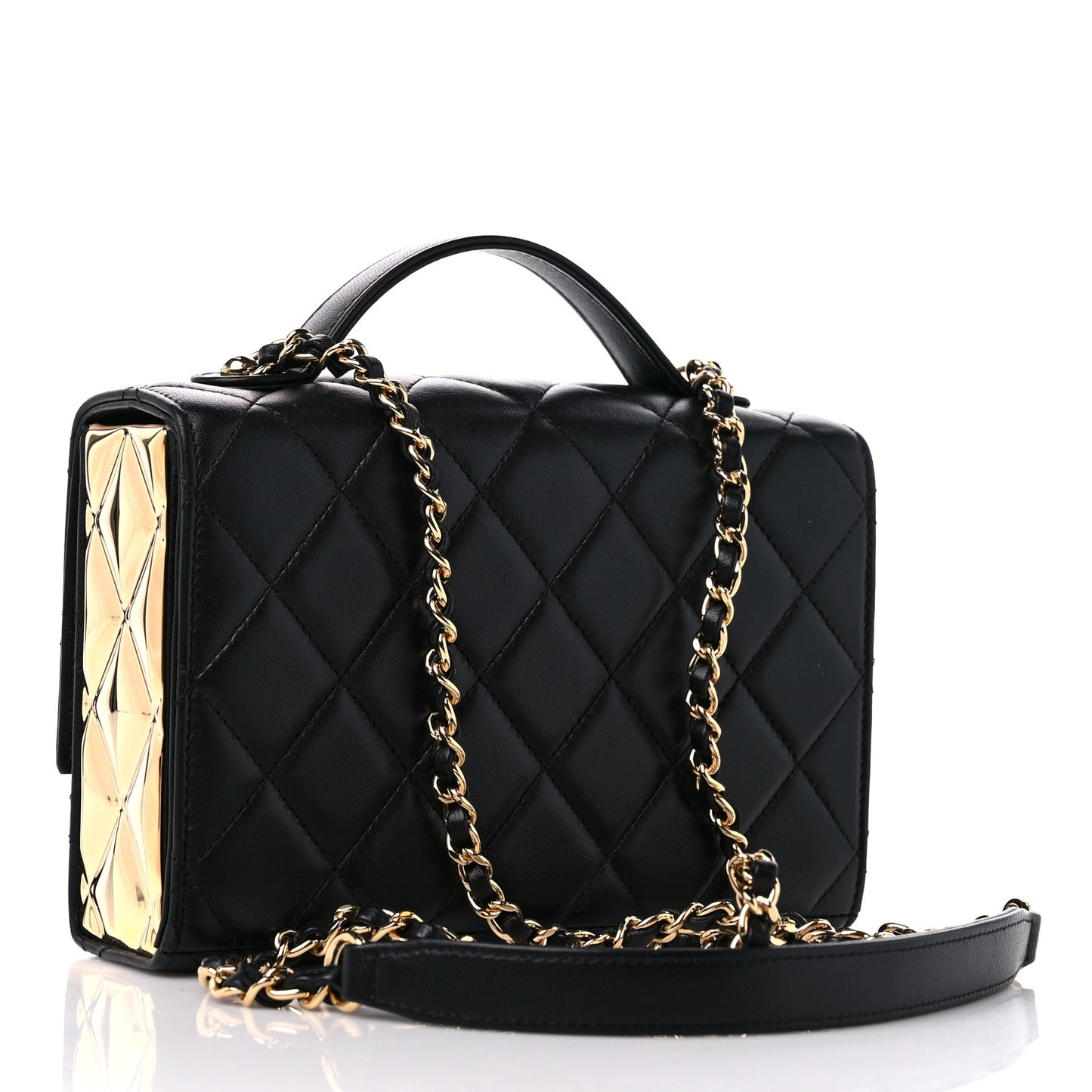 Lambskin Quilted Mini Golden Plate Flap Black