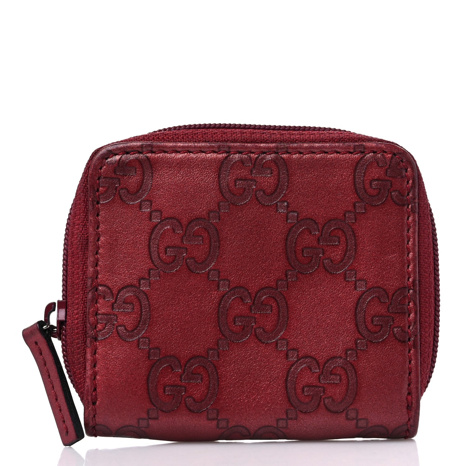 Gucci Metallic Guccissima Zip Around Coin Purse Red 1 of 11