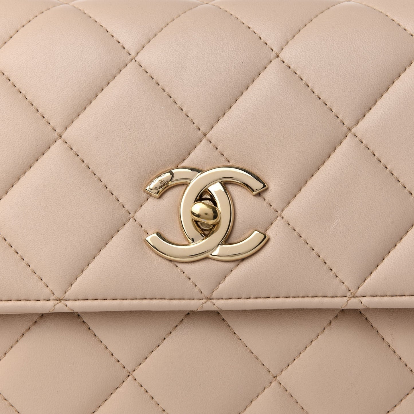 Lambskin Quilted Medium Trendy CC Flap Dual Handle Bag Beige