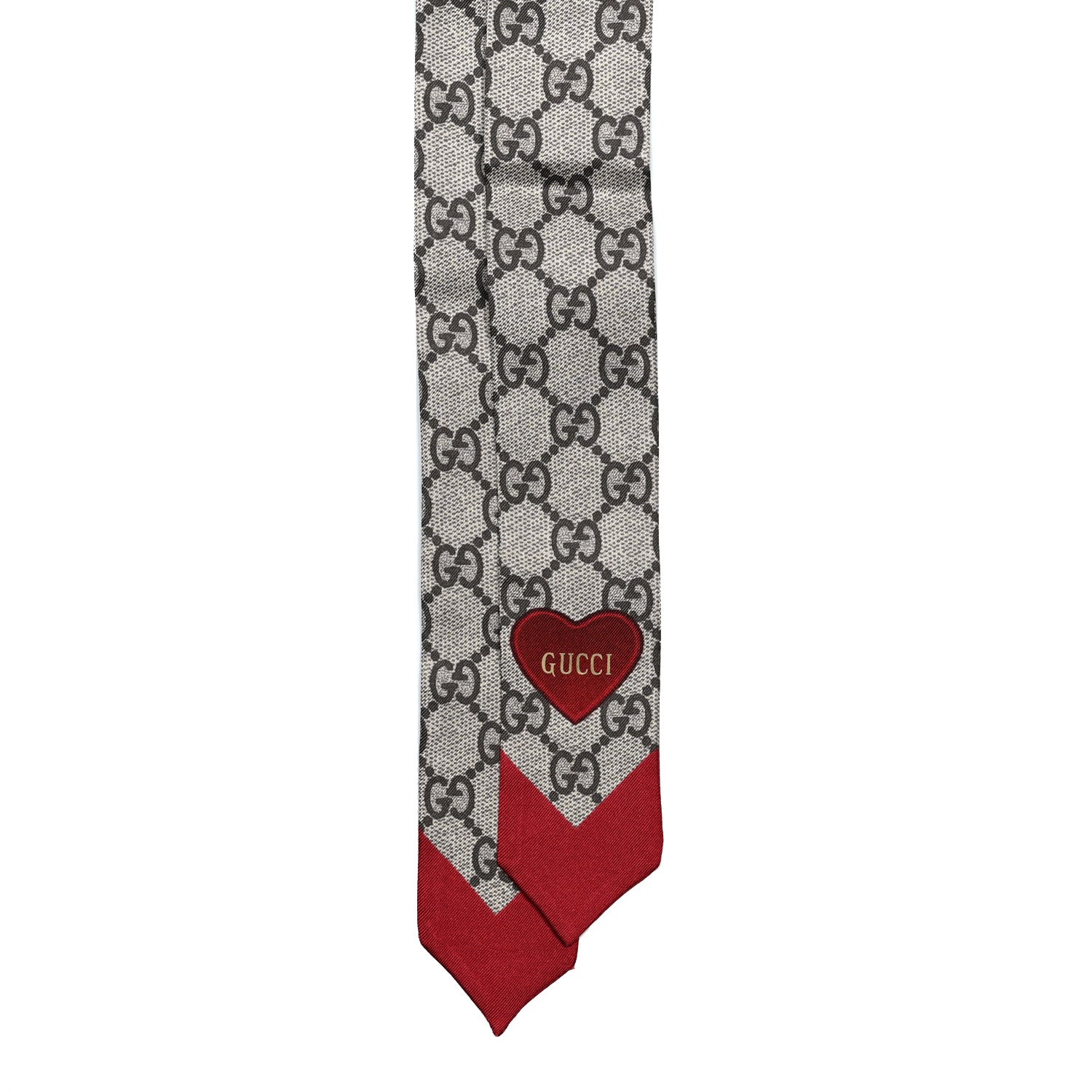 Gucci Silk Twill GG Monogram Guccilovvy Neck Bow Scarf Beige Red 2 of 4