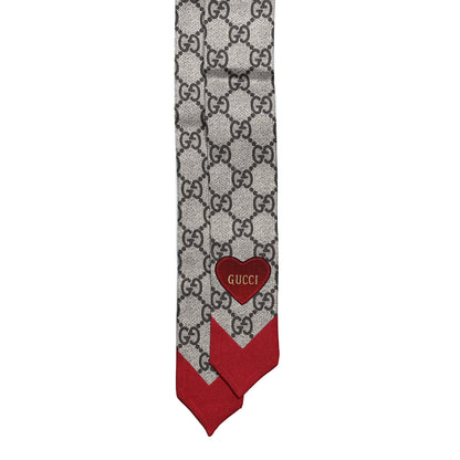 Gucci Silk Twill GG Monogram Guccilovvy Neck Bow Scarf Beige Red 2 of 4