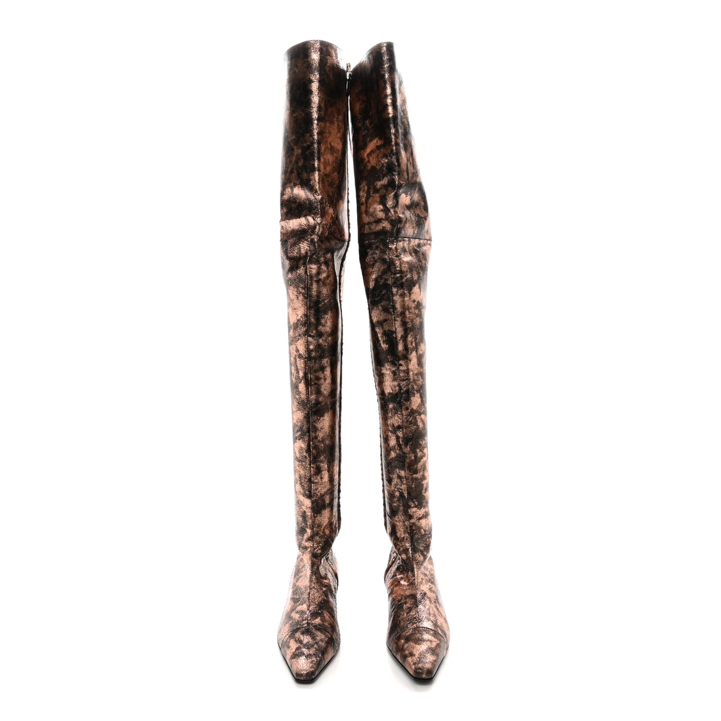Laminated Goatskin Over the Knee Boots 37 Bronze
