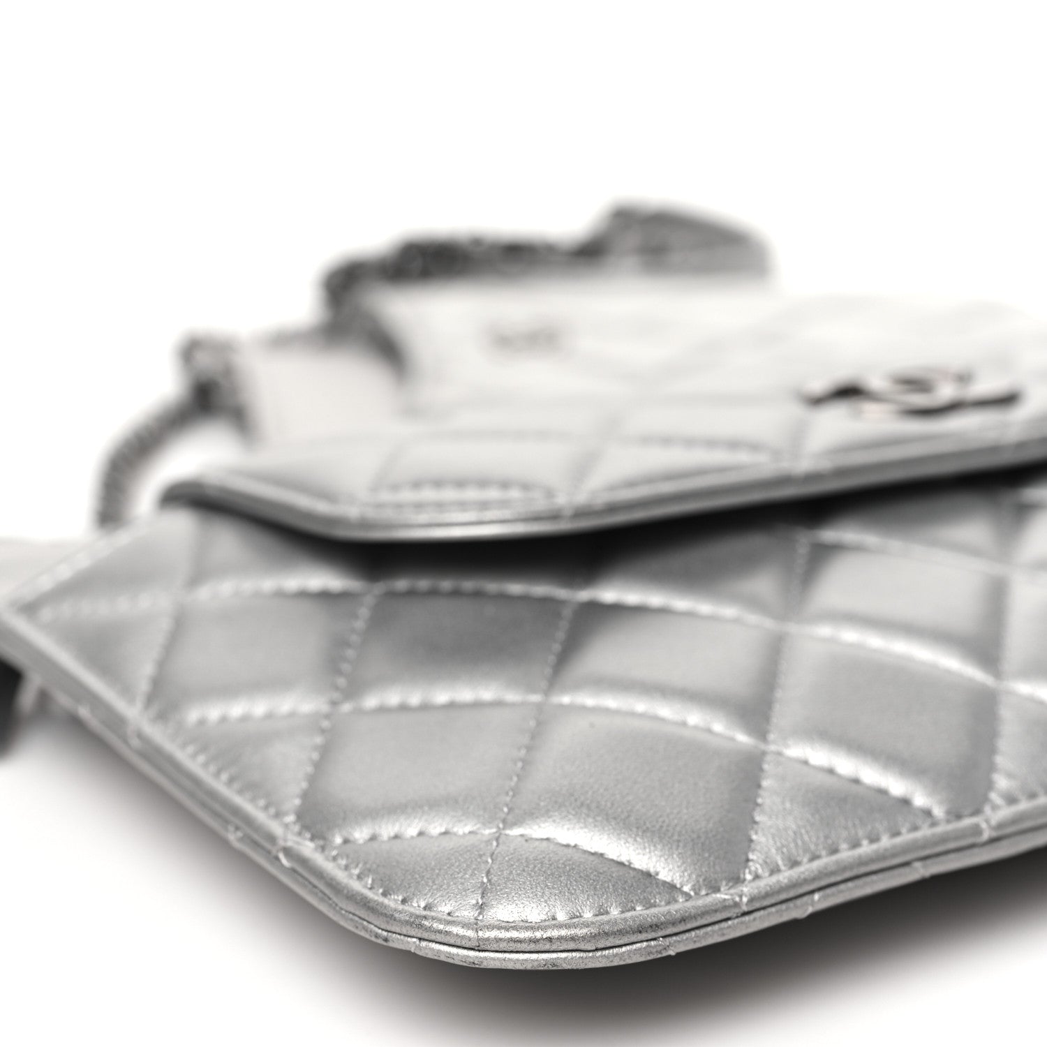 Chanel Metallic Lambskin Quilted Clutch With Chain Silver 11 of 13