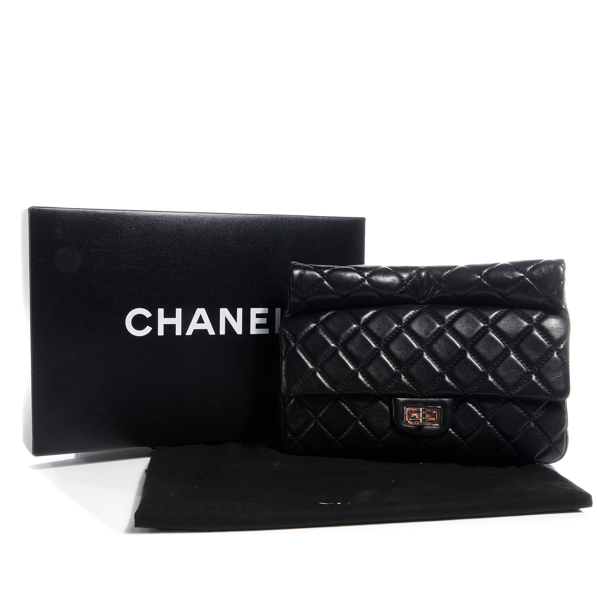 Chanel Lambskin Quilted Medium Roll Reissue Clutch Black 8 of 8