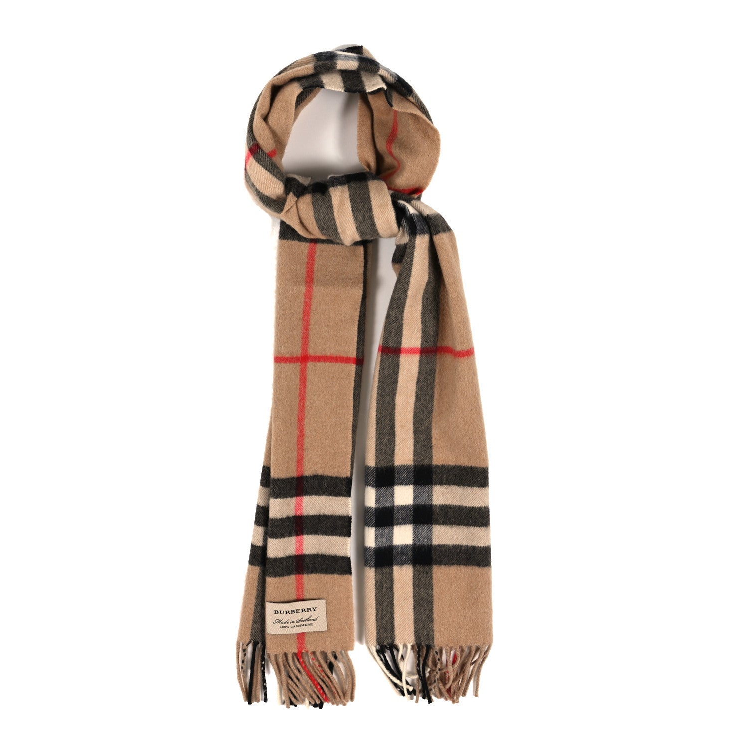 Burberry Cashmere Giant Check Fringe Scarf Camel 1 of 3