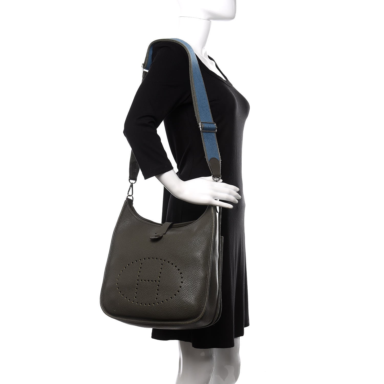 Hermes Taurillon Clemence Amazone Evelyne III GM Vert De Gris 2 of 18