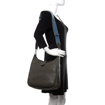 Hermes Taurillon Clemence Amazone Evelyne III GM Vert De Gris 2 of 18