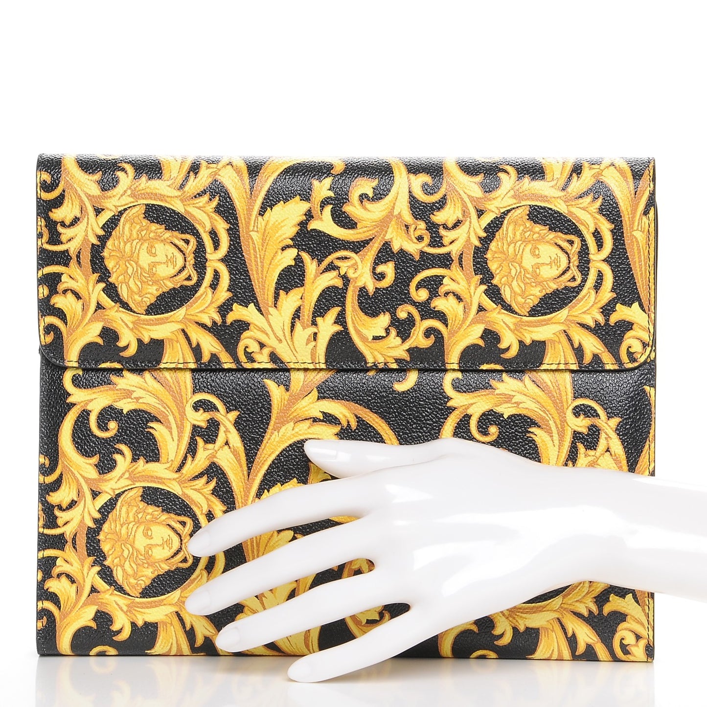 Calfskin PVC Barocco Printed Ipad Case Black Gold