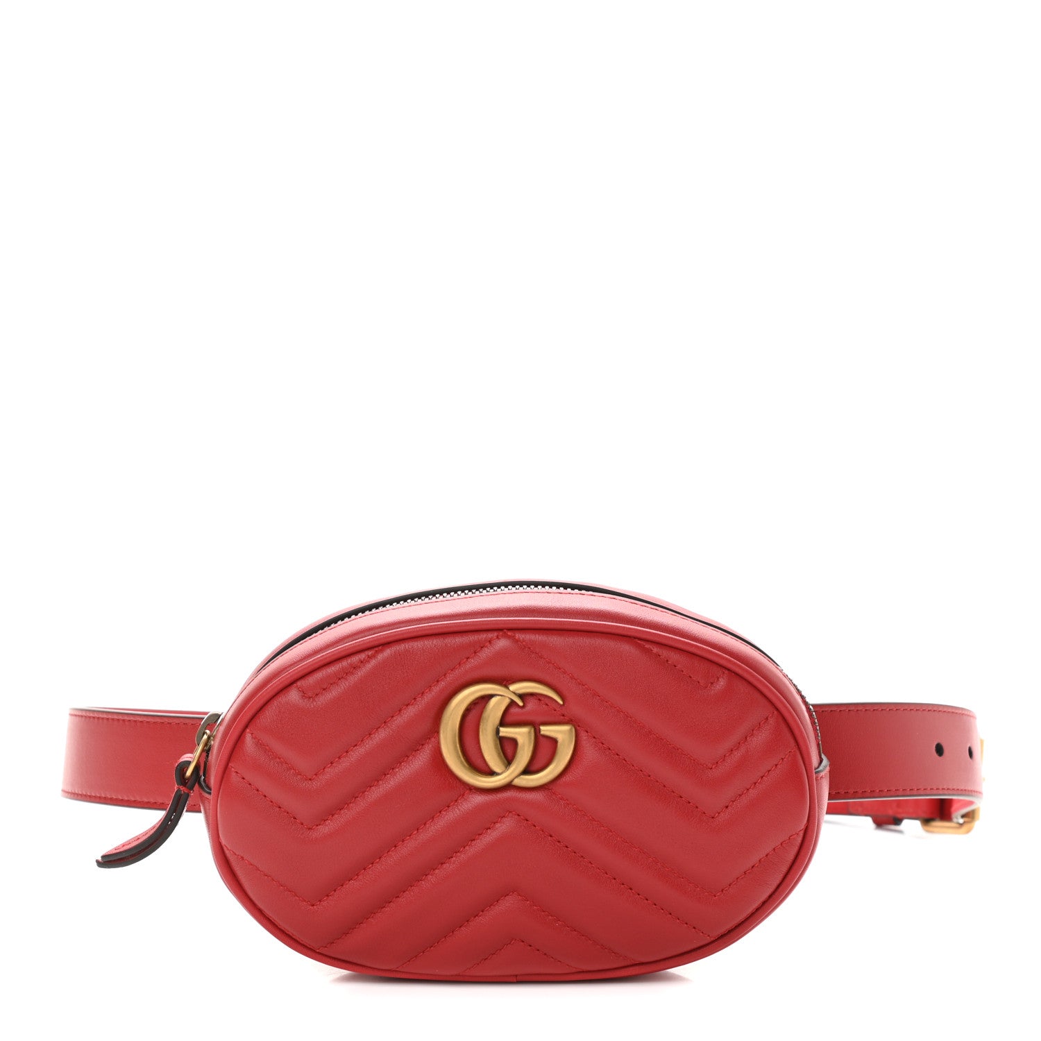 Gucci Calfskin Matelasse GG Marmont Belt Bag 85 34 Hibiscus Red 1 of 11