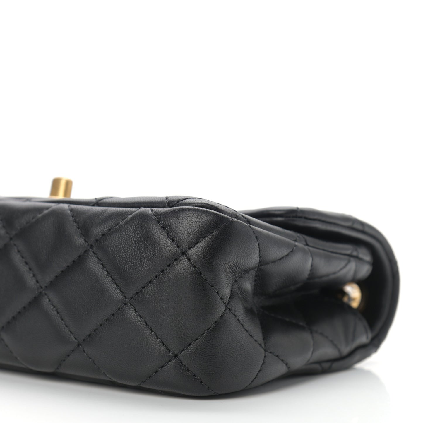 Lambskin Quilted Mini Rectangular Pearl Crush Flap Black