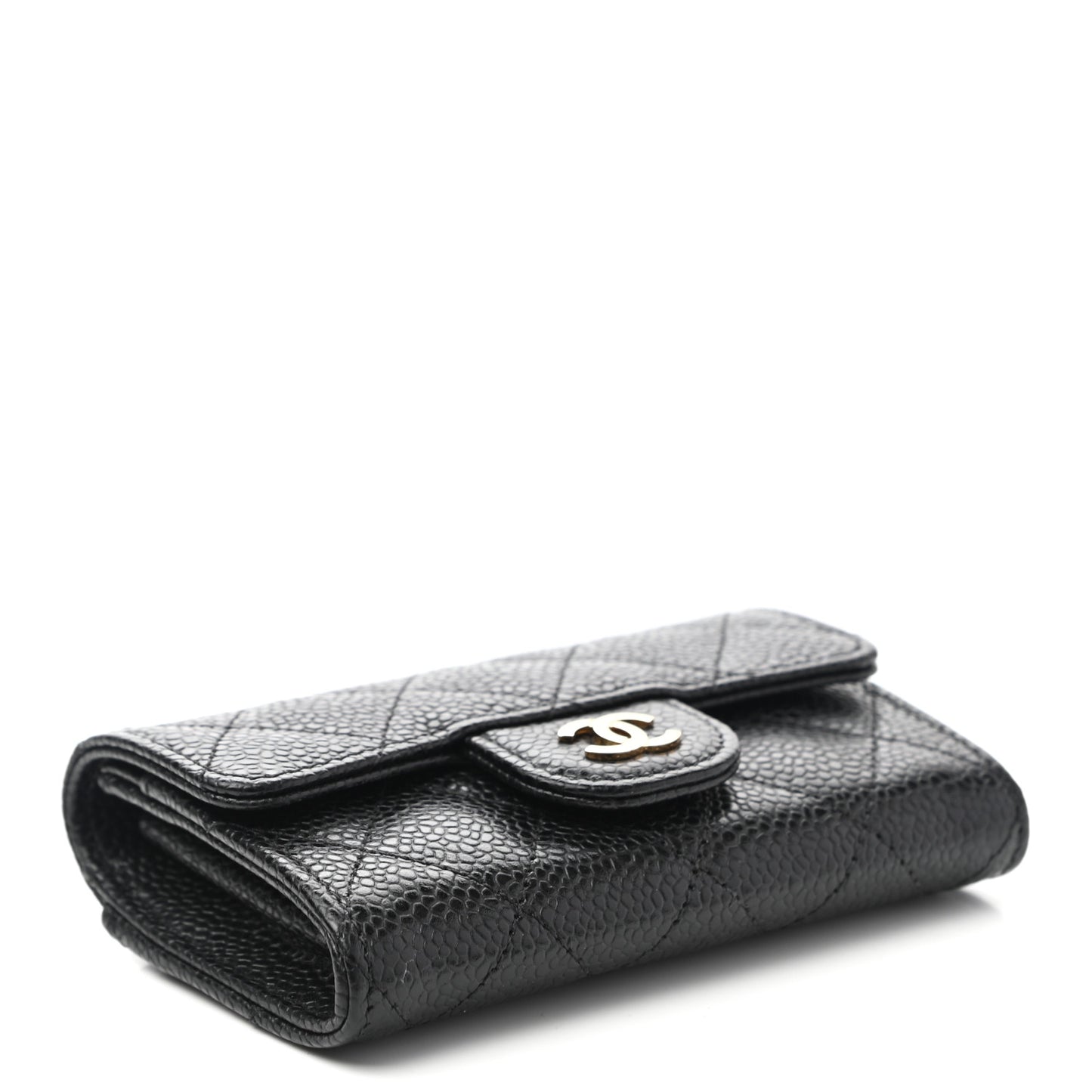 Caviar Quilted Flap Card Holder Wallet Black