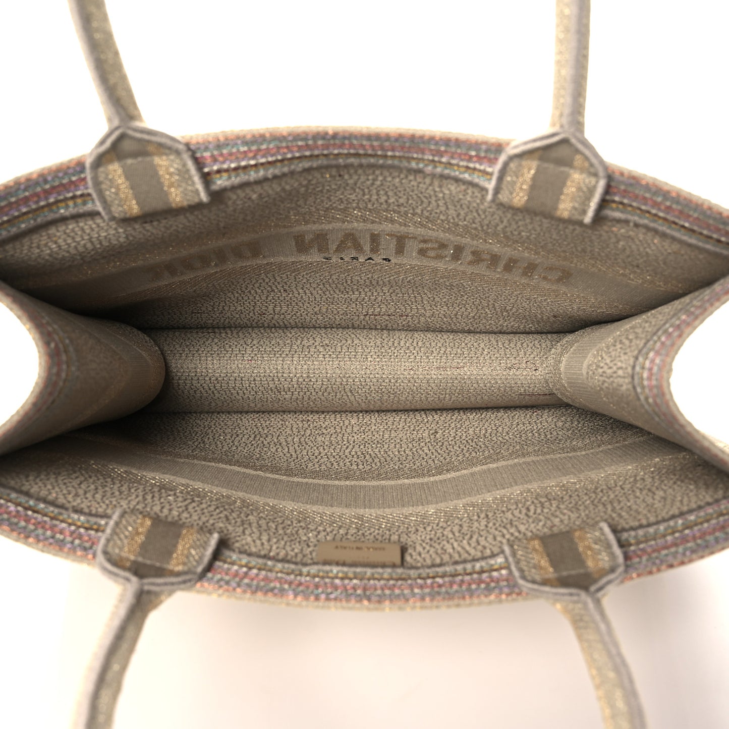 Canvas Embroidered Medium Stripes Book Tote Beige Multicolor