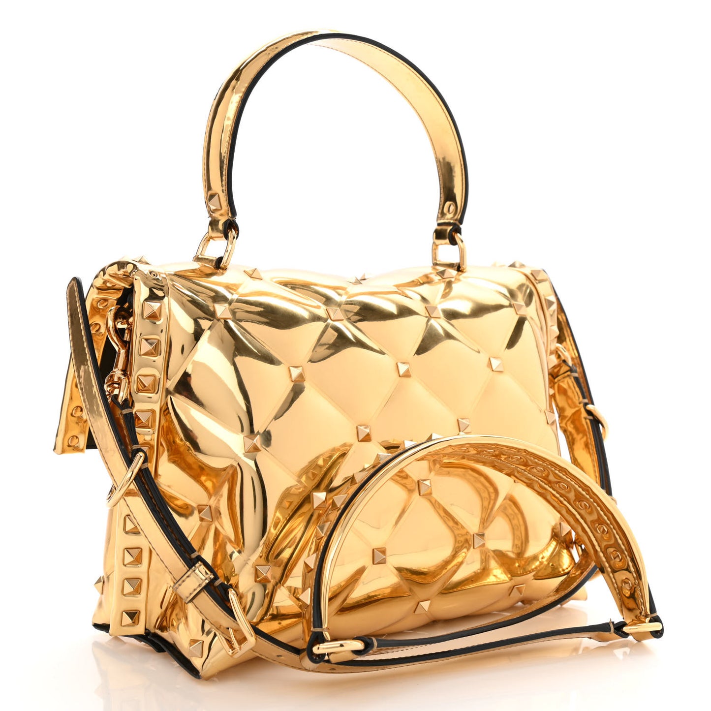 Metallic PVC Candystud Top Handle Bag Gold