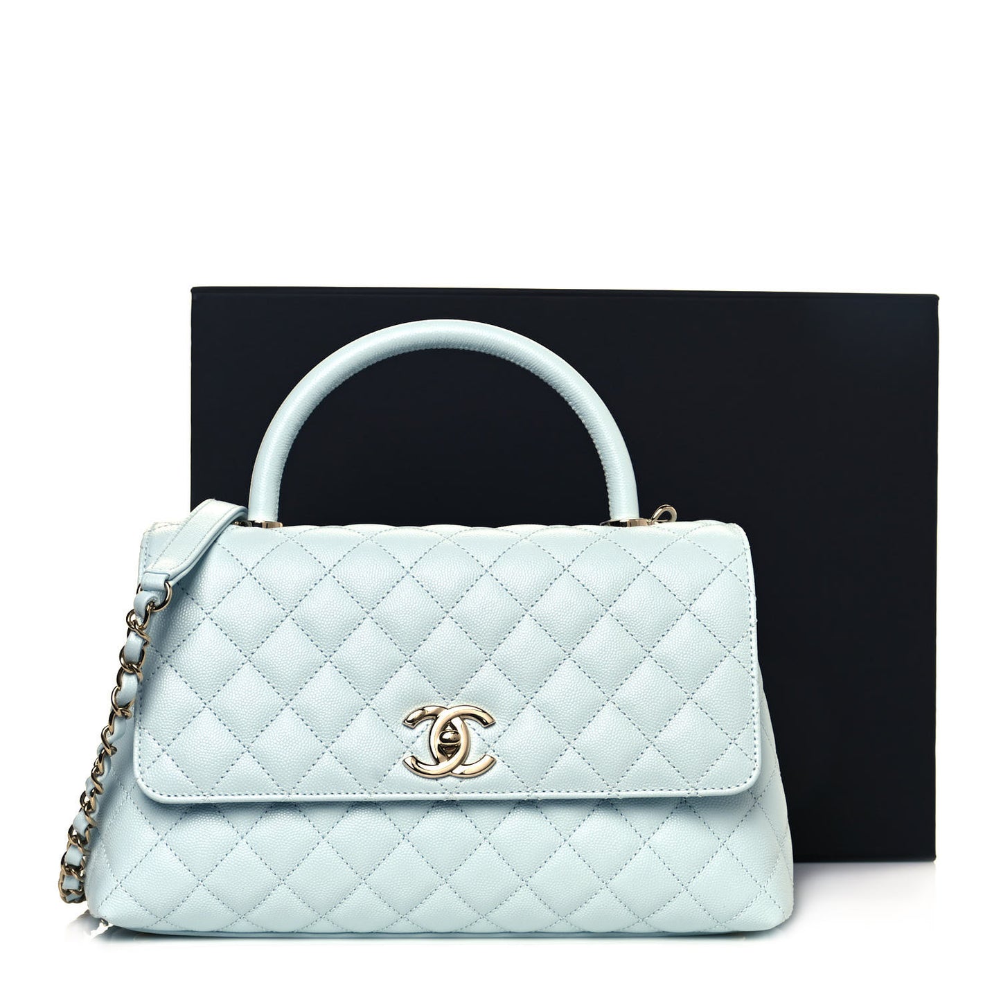 Caviar Quilted Small Coco Handle Flap Light Blue