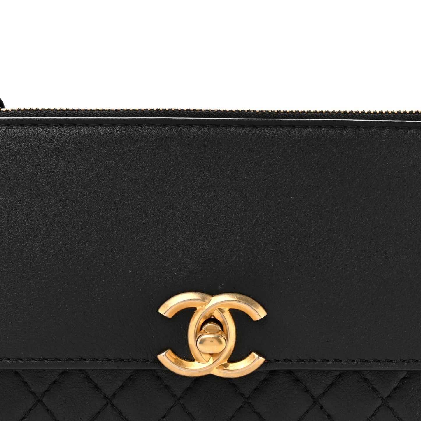Calfskin Quilted Multi Pouching Flap And Coin Purse Black