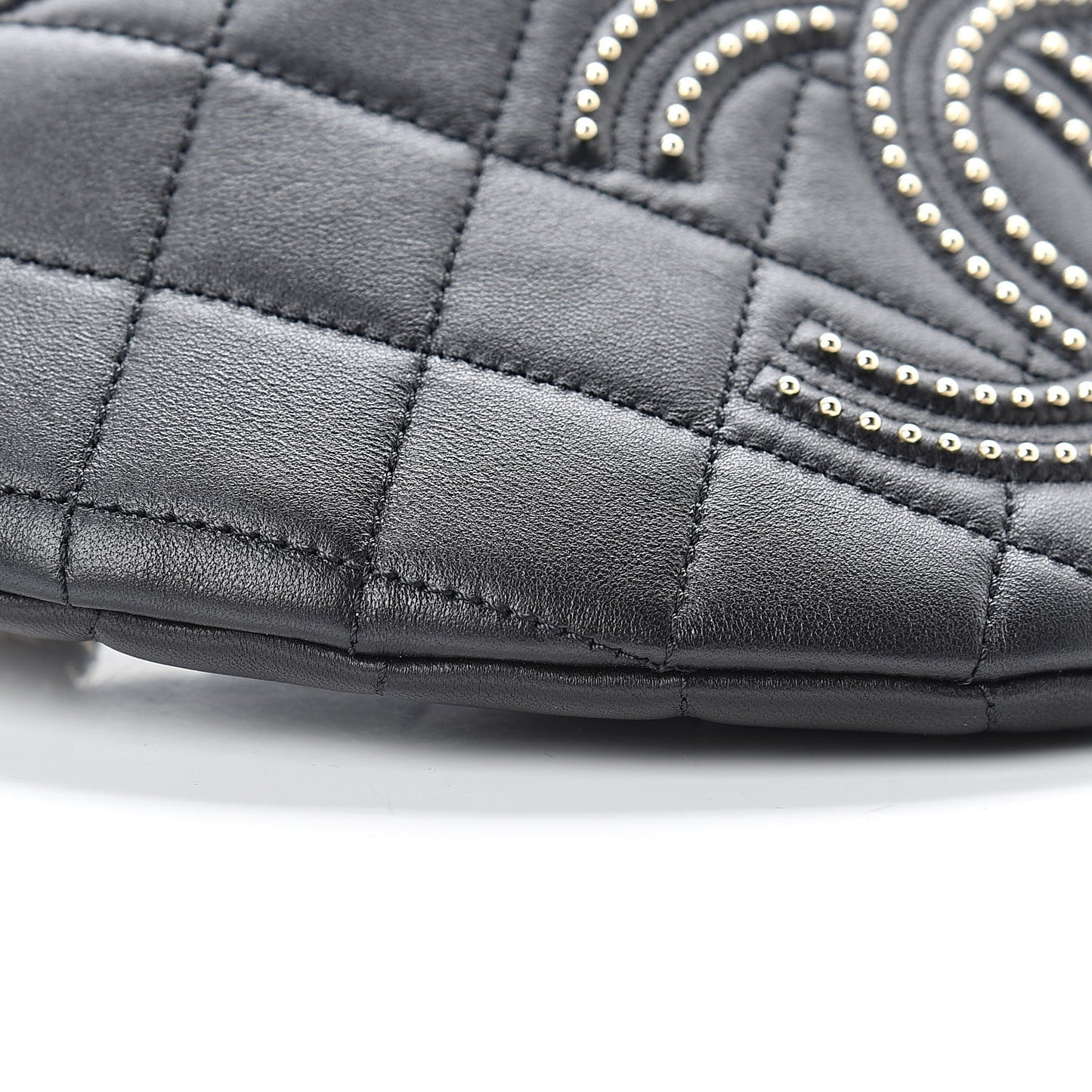 Lambskin Quilted Studded Waist Bag Fanny Pack Black