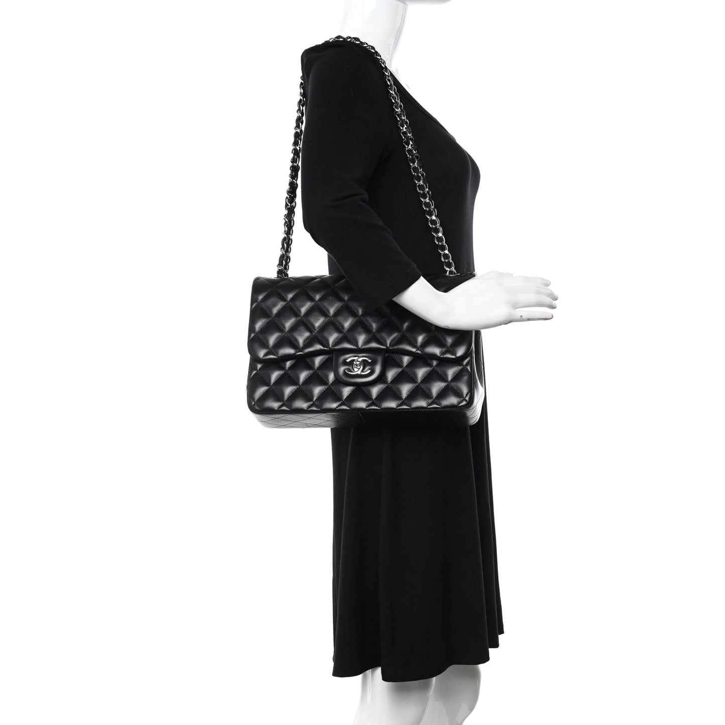 Lambskin Quilted Jumbo Double Flap Black