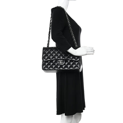 Chanel Lambskin Quilted Jumbo Double Flap Black 2 of 14