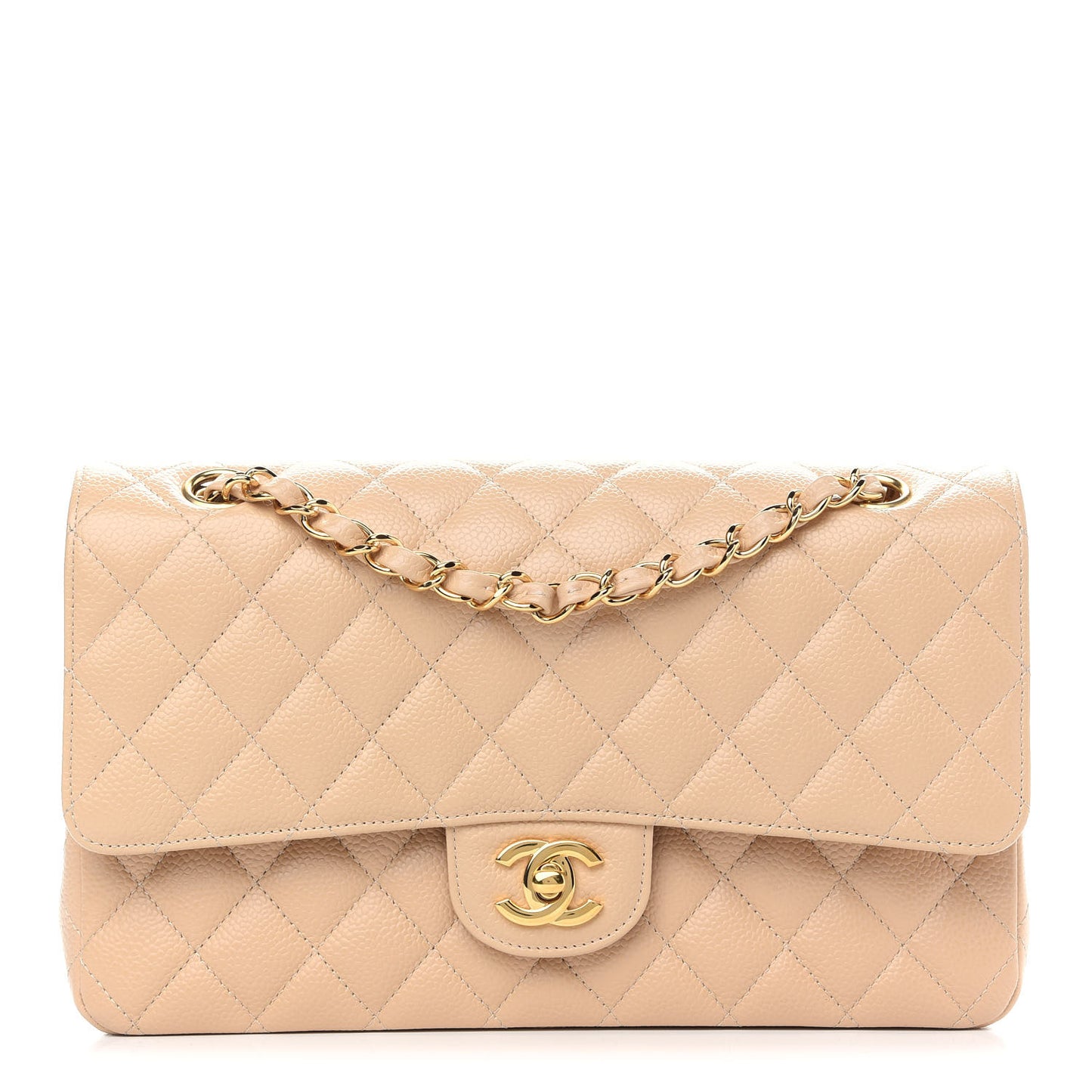 Caviar Quilted Medium Double Flap Beige Clair
