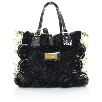 Valentino Garavani Silk Rosier Tote Ivory Black 1 of 8