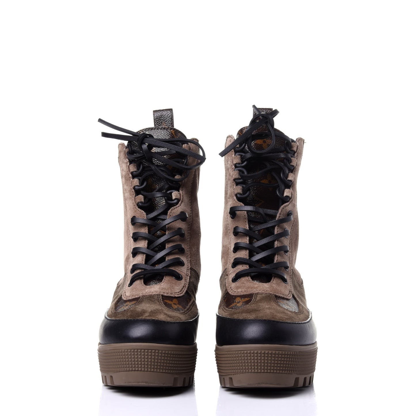 Suede Calfskin Monogram Laureate Platform Desert Boots 36 Taupe