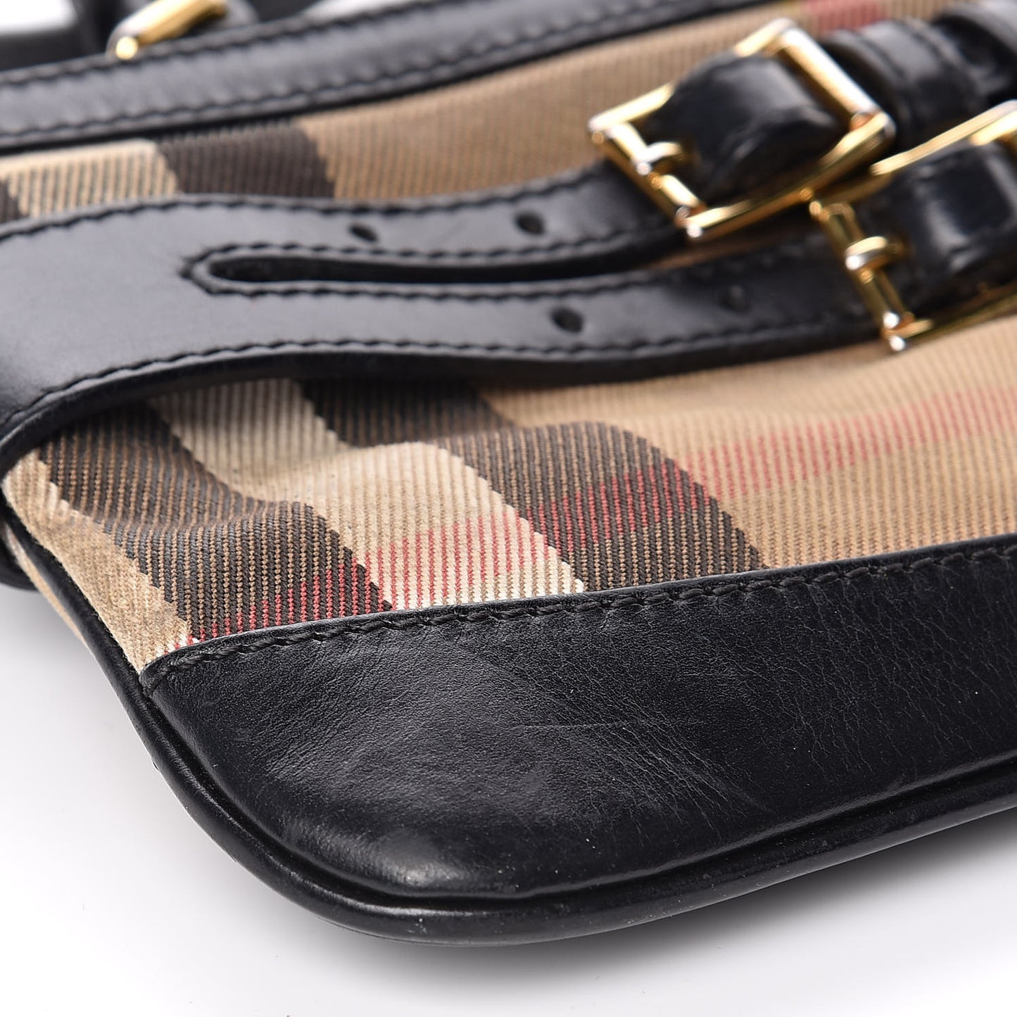 House Check Bridle Calfskin Peyton Crossbody Black