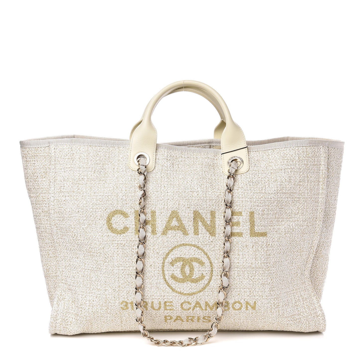 Lurex Boucle Large Deauville Tote Ivory