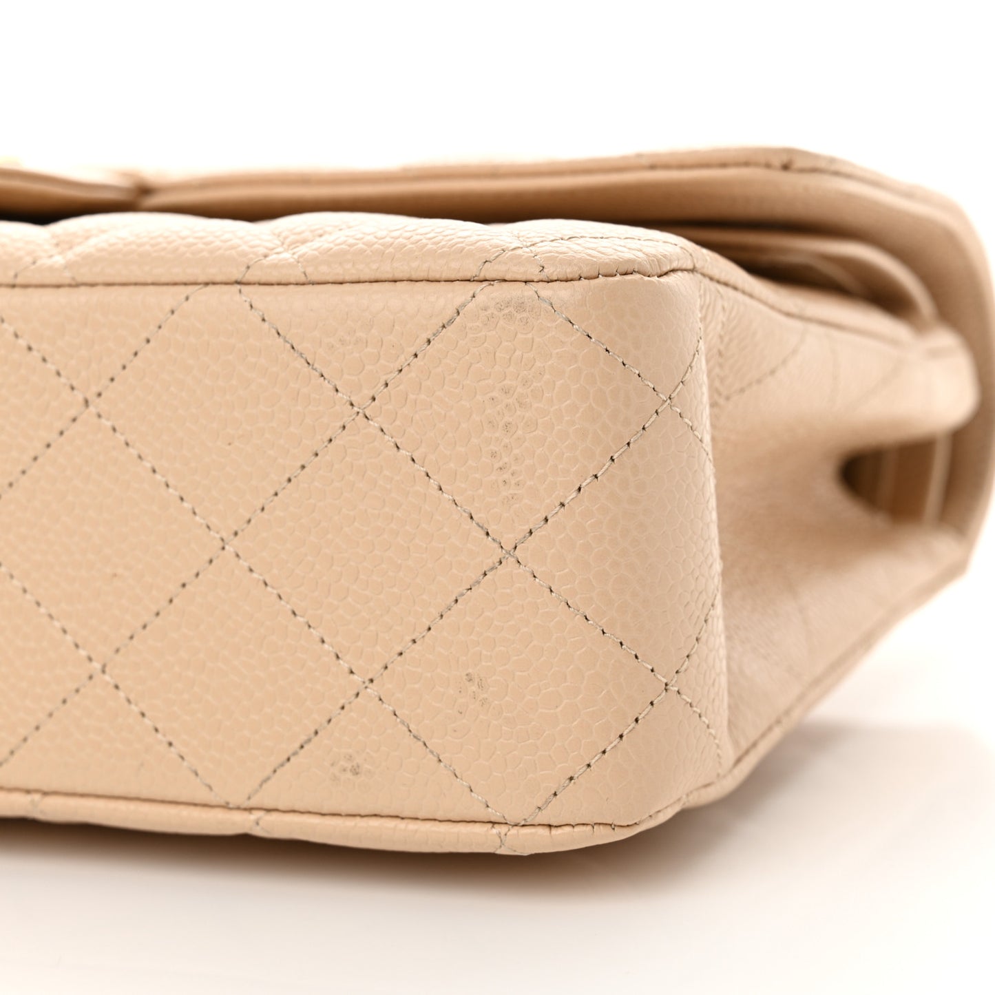 Caviar Quilted Medium Double Flap Beige