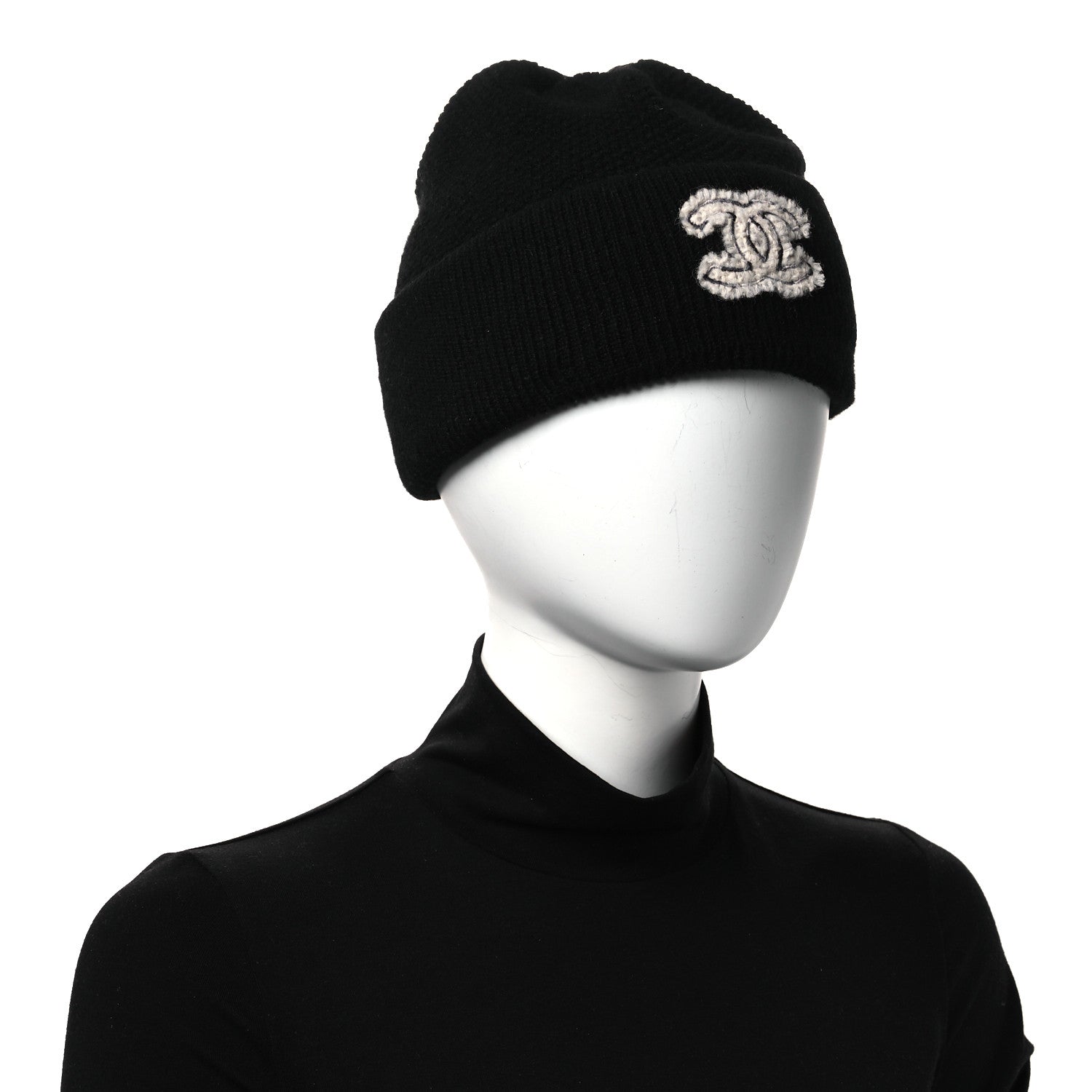 Chanel Cashmere CC Cloche Logo Beanie Hat Black 2 of 5