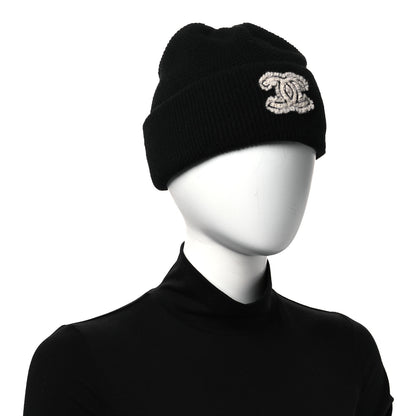 Chanel Cashmere CC Cloche Logo Beanie Hat Black 2 of 5