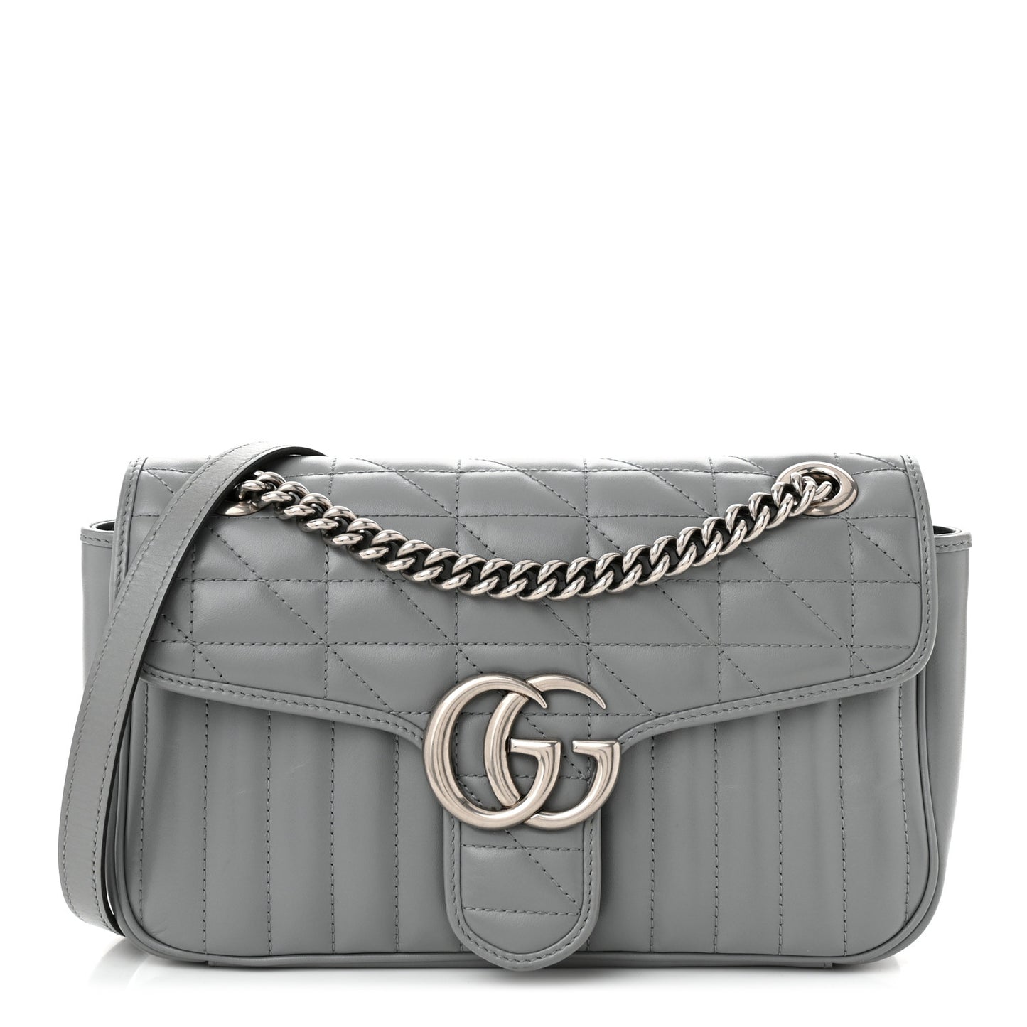 Calfskin Matelasse Aria Small GG Marmont Shoulder Bag Deep Grey