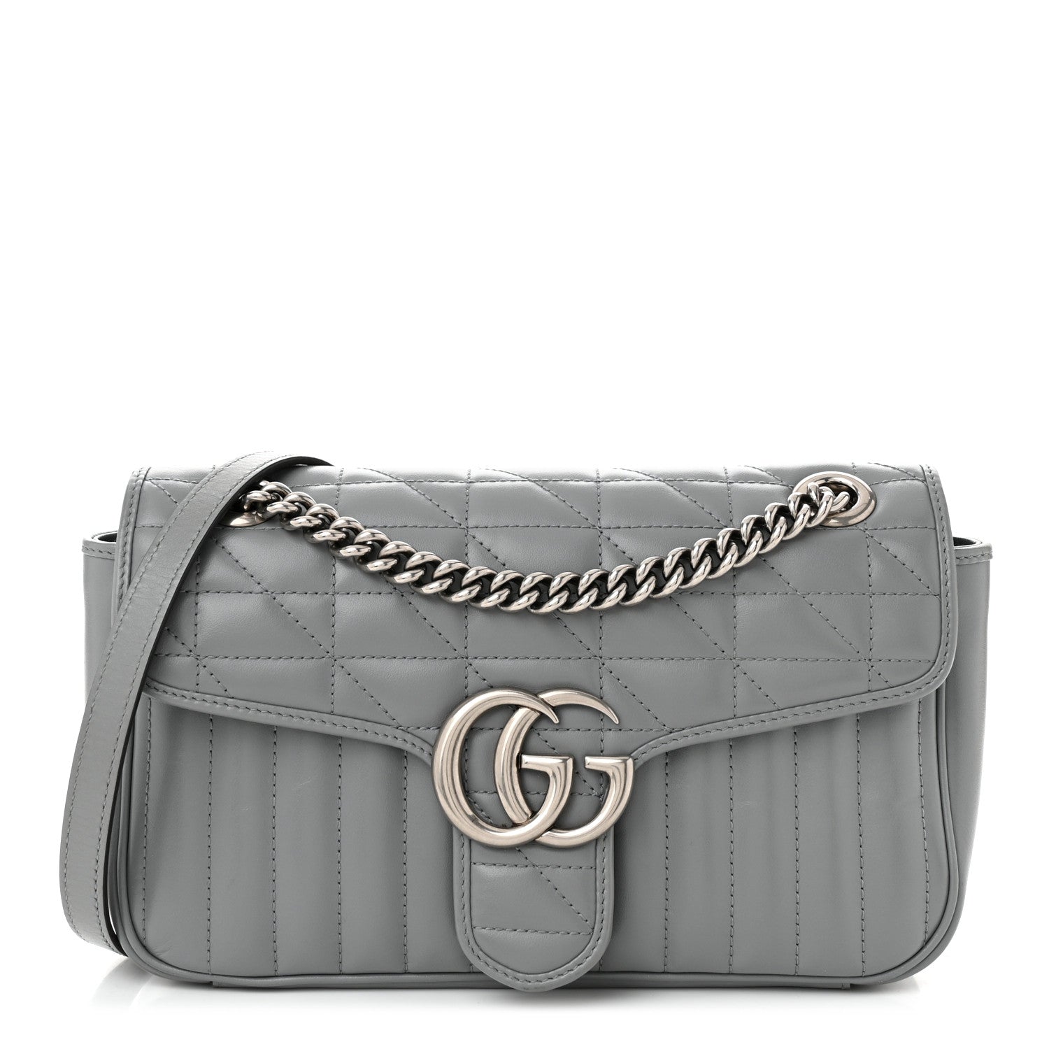 Gucci Calfskin Matelasse Aria Small GG Marmont Shoulder Bag Deep Grey 1 of 10