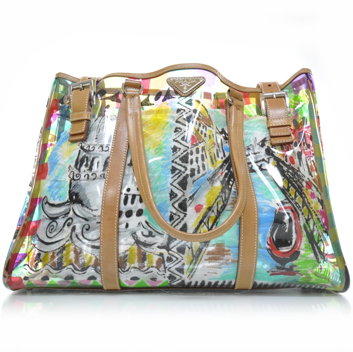 Prada Vinyl Calfskin Transparent Venice Printed Tote 1 of 10