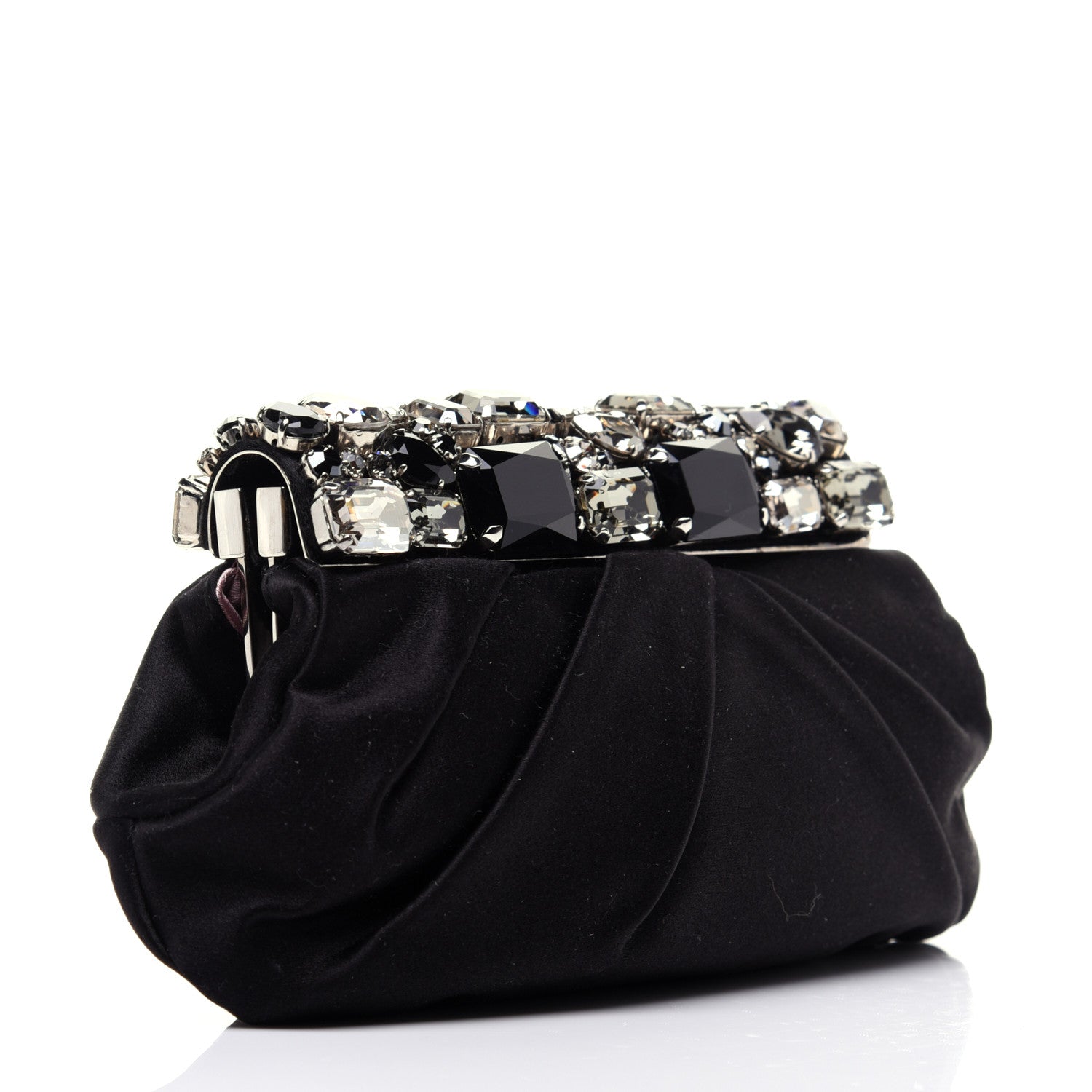 Prada Satin Stones Clutch Black 3 of 12